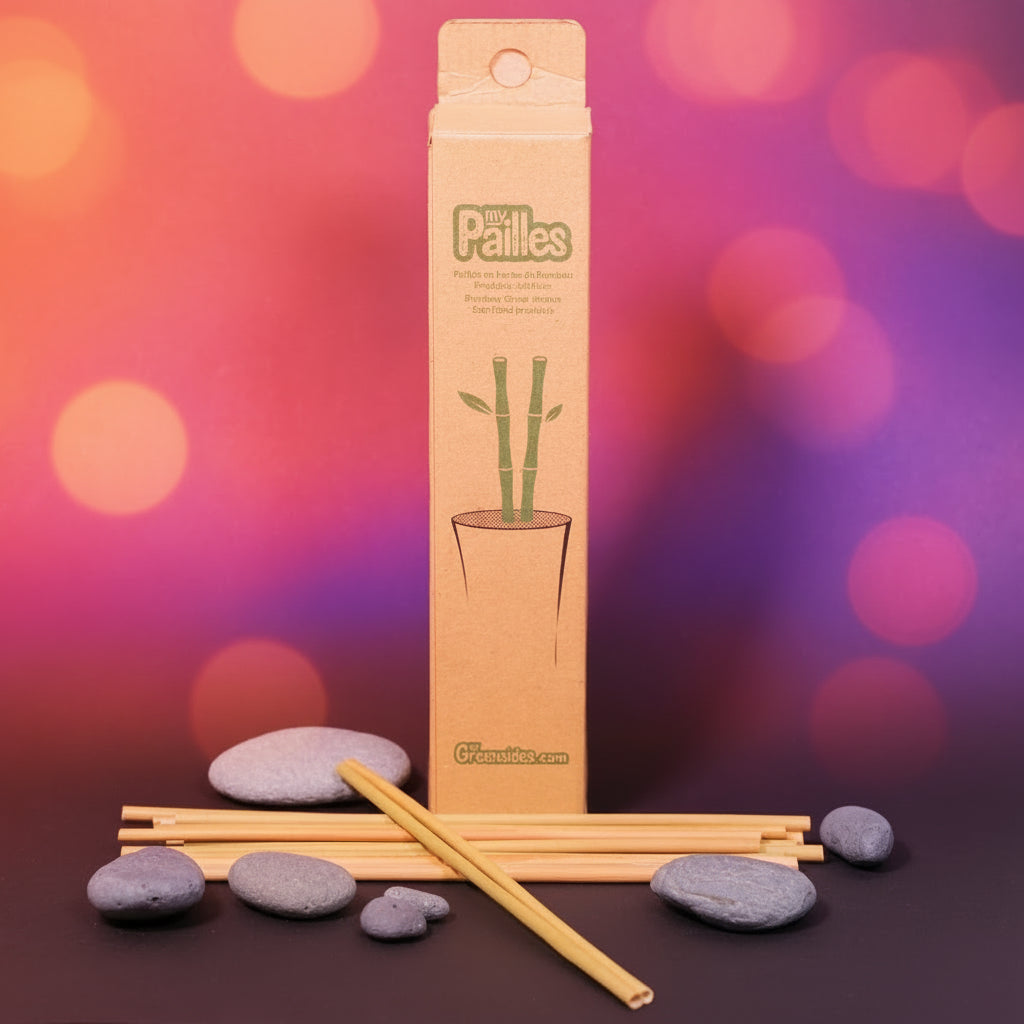 Paille en herbe de Bambou, appelé roseau. Longueur 20 cm. Paquet de 40